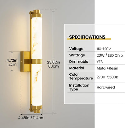 Aplique pared LED 23.6pulg dorado cepillado resina 20W