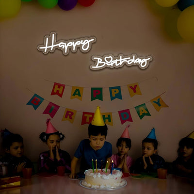Letrero neón feliz cumpleaños para telón de fondo fiesta