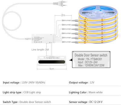 Tira LED 12V sensor puerta 6en1 para gabinete zapateros