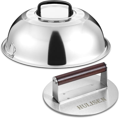 Juego Prensa Hamburguesas y Tapa Rociado Acero Inox 8.5pulg