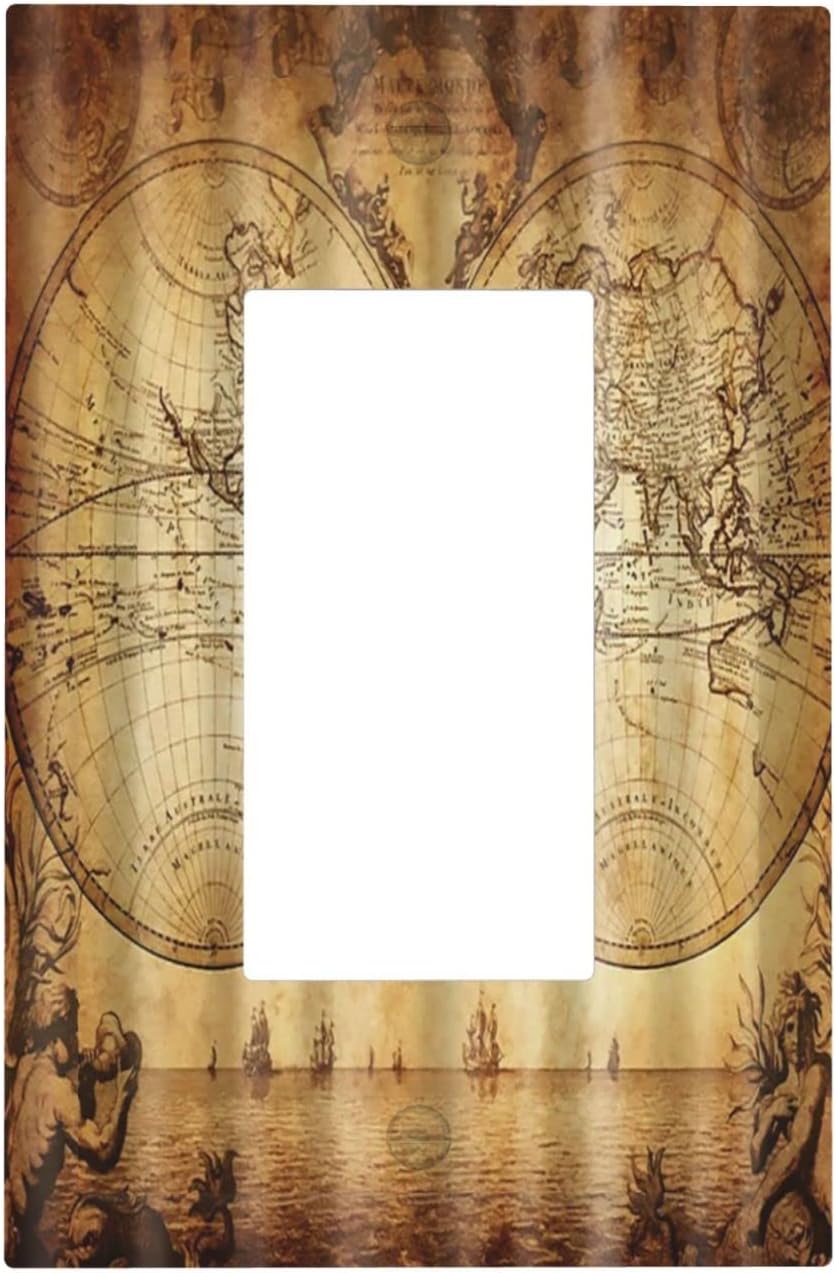 Placa pared GFCI diseño mapa mundo marrón vintage