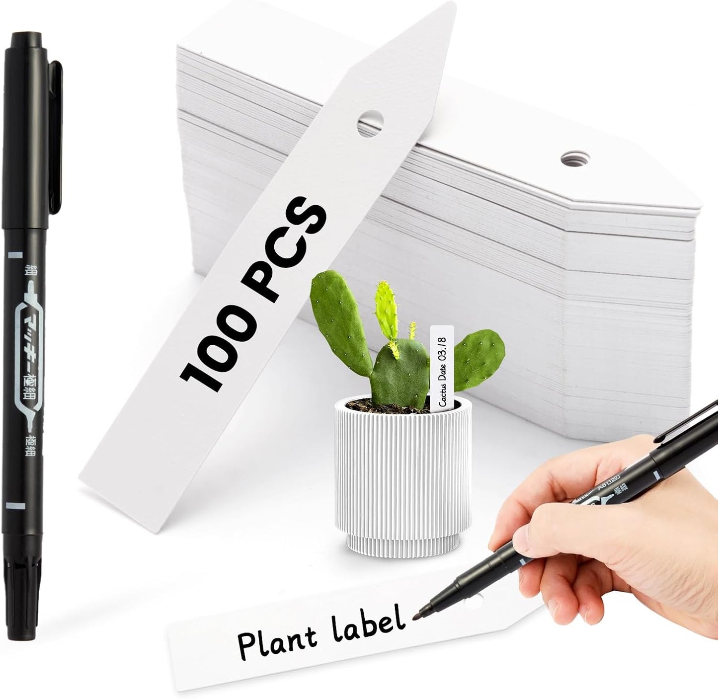Etiquetas plantas 3pulg 100uds blancas impermeables con bolígrafo