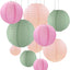 10 Linternas Papel Verde Salvia Rosa Decoración