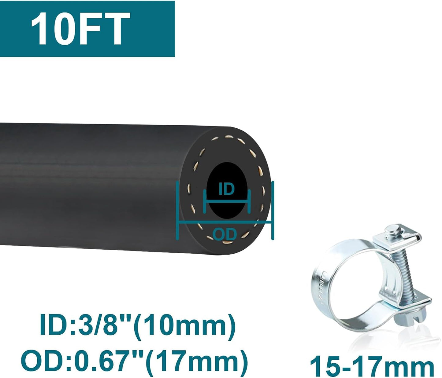 Manguera combustible NBR 3/8 con abrazaderas 10ft