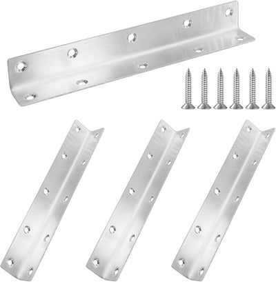 Soporte en L acero inox pulido 8" set 4 para estantes madera