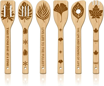 6 Pzas Utensilios Cocina Bambú Monstera Ginkgo Arce