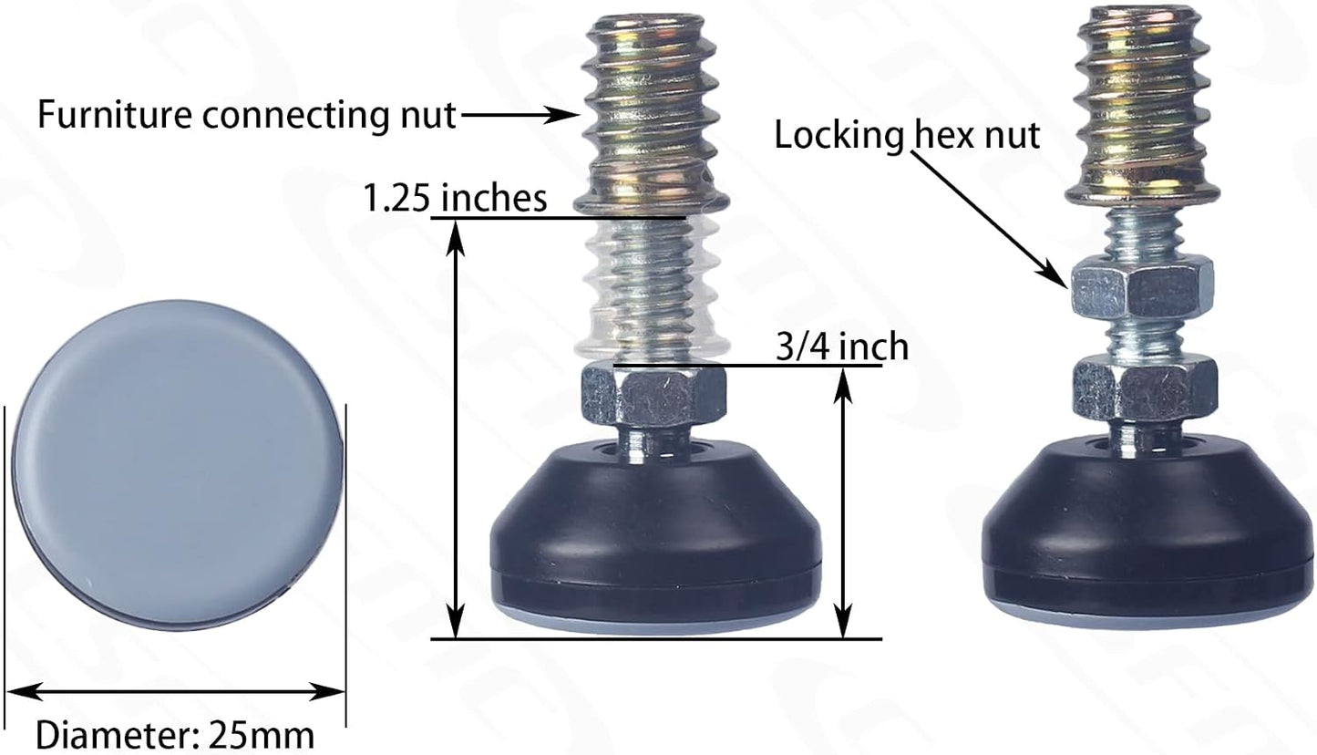 Nivelador muebles patas giratorias PTFE vástago 1/4-20