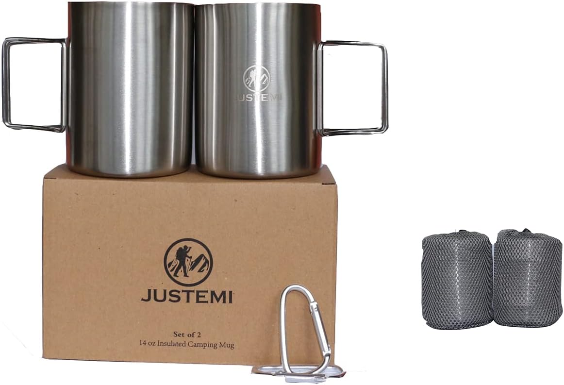 2 Tazas Café Acero Inox Aisladas Plegables para Campamento