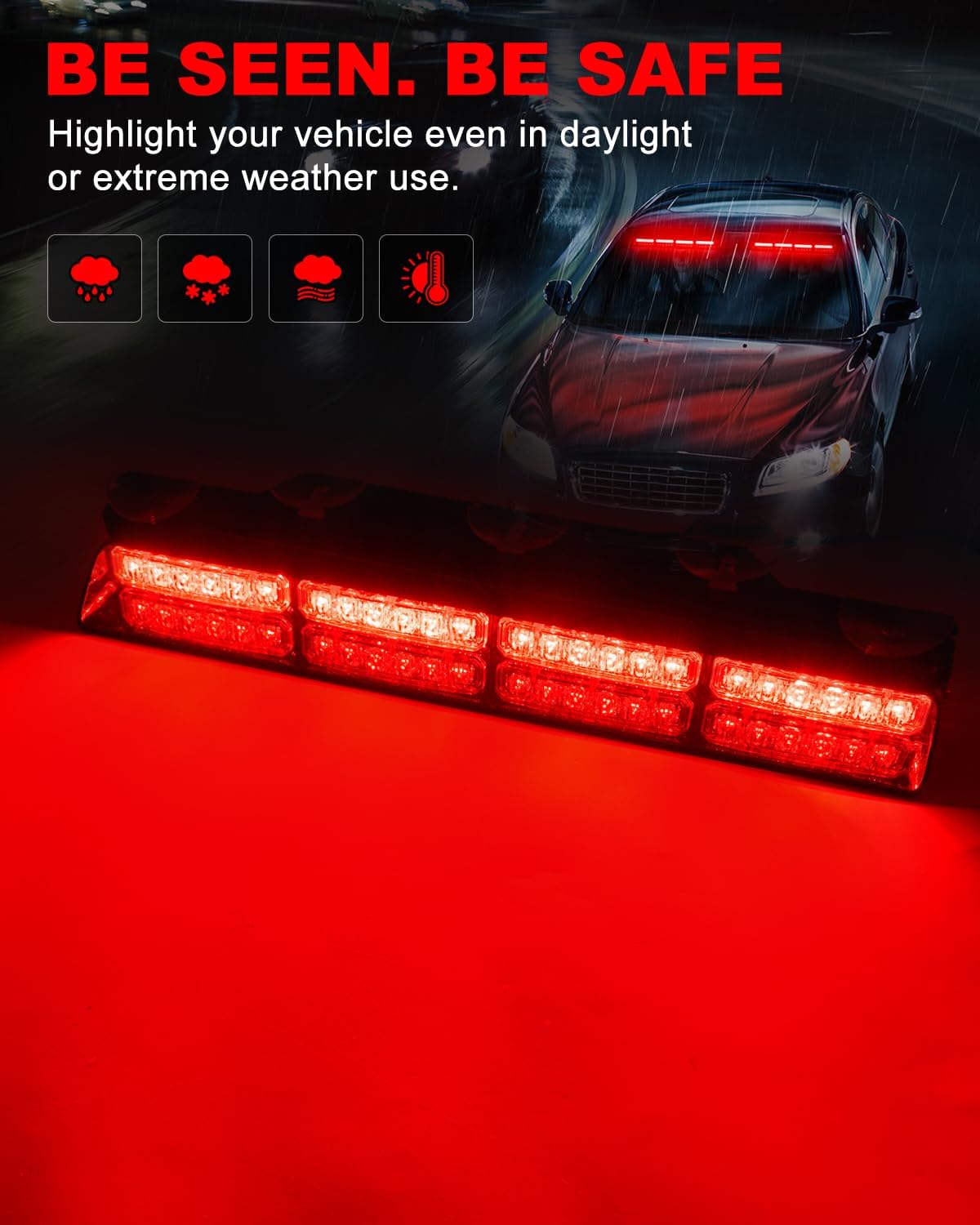 Barra luces estroboscópicas rojas 2x16.8pulg 48led interior