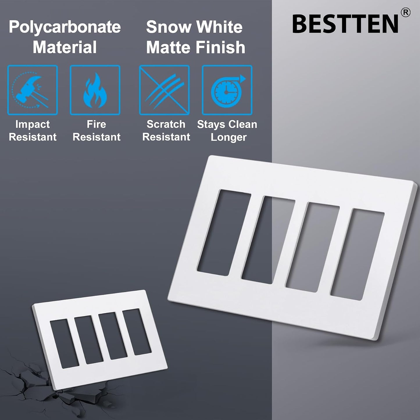 Placa pared mate 4 bandas blanco nieve interruptor luz USB GFCI