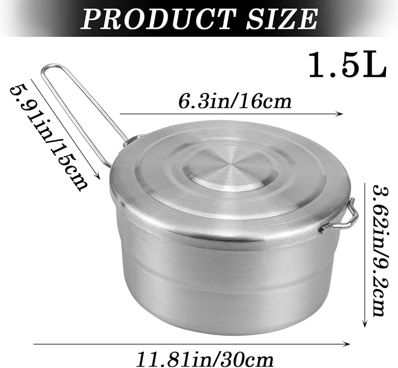 Olla acero inox asa plegable 1.5L para acampar y picnic