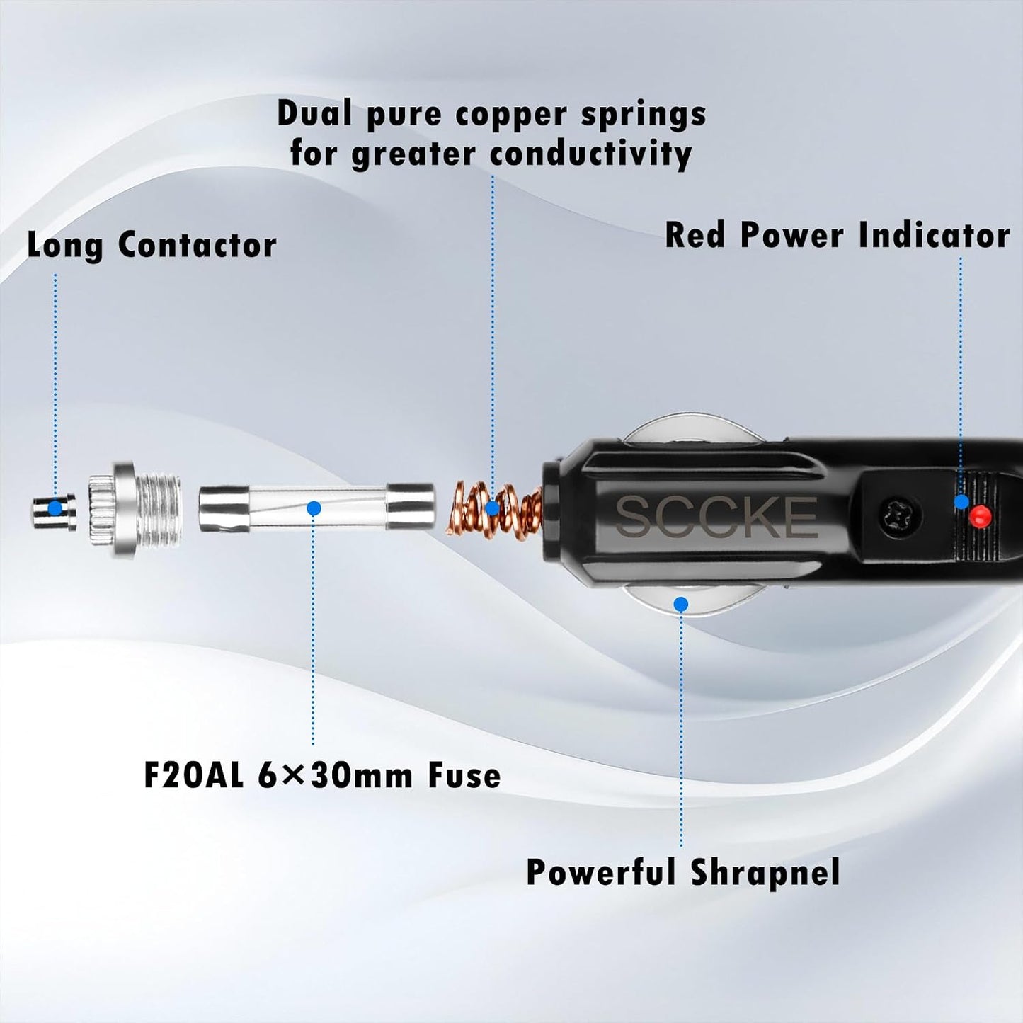Cable cargador mechero 12pies 20A con LED y fusible