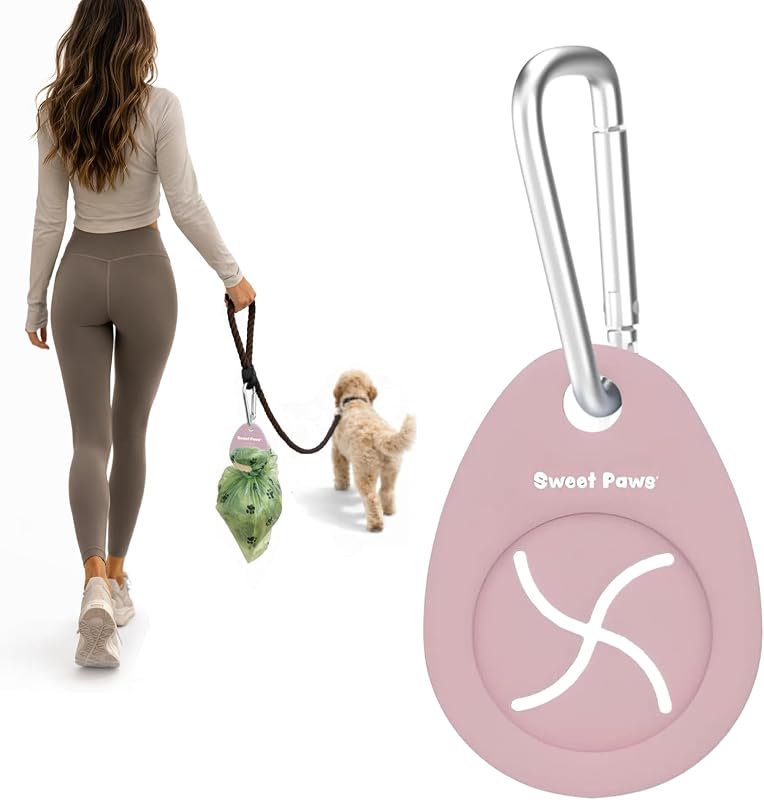 Soporte bolsa excrementos perro con clip mosquetón rosa