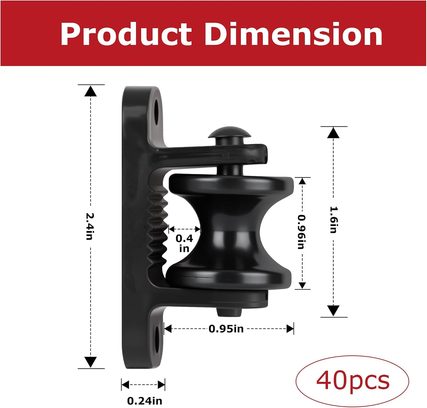 40 Aisladores Poste Madera Plástico Negro