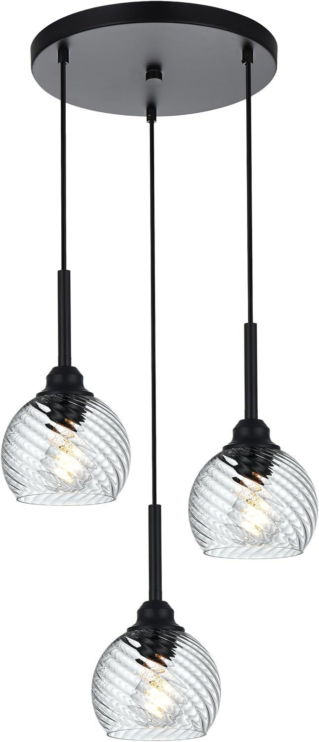 Lámpara colgante racimo 3 luces negro vidrio cocina