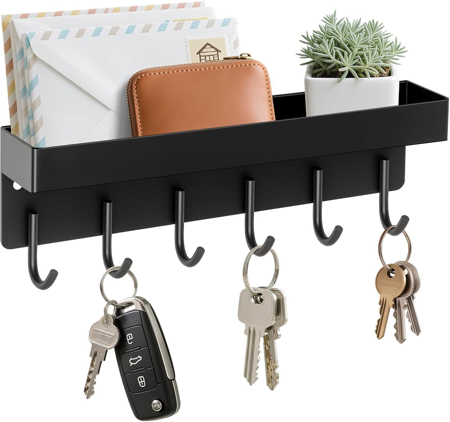 Soporte magnético llaves pared 9.6" 6 ganchos negro