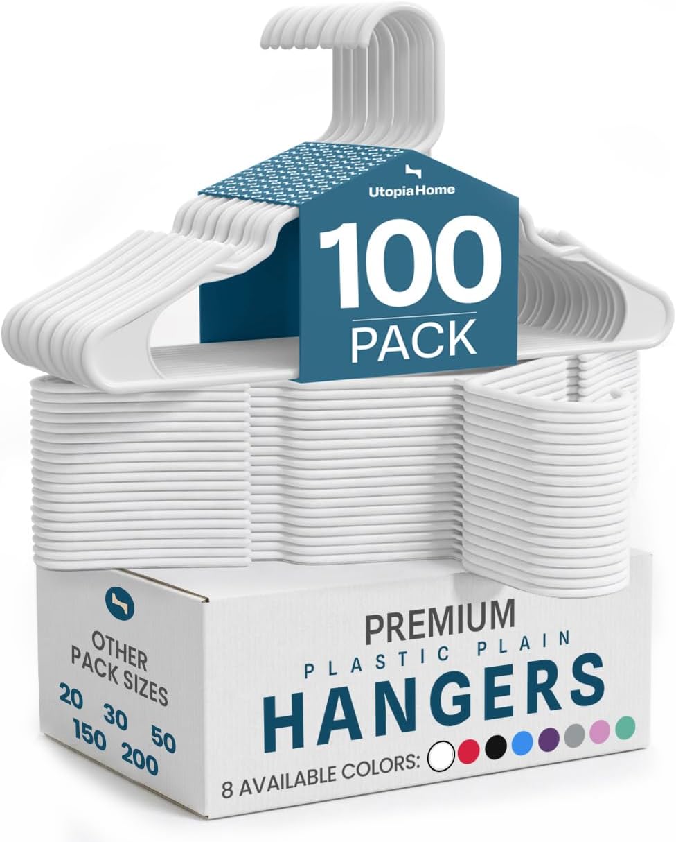 Perchas plástico ranuras hombro pack 100 blancas