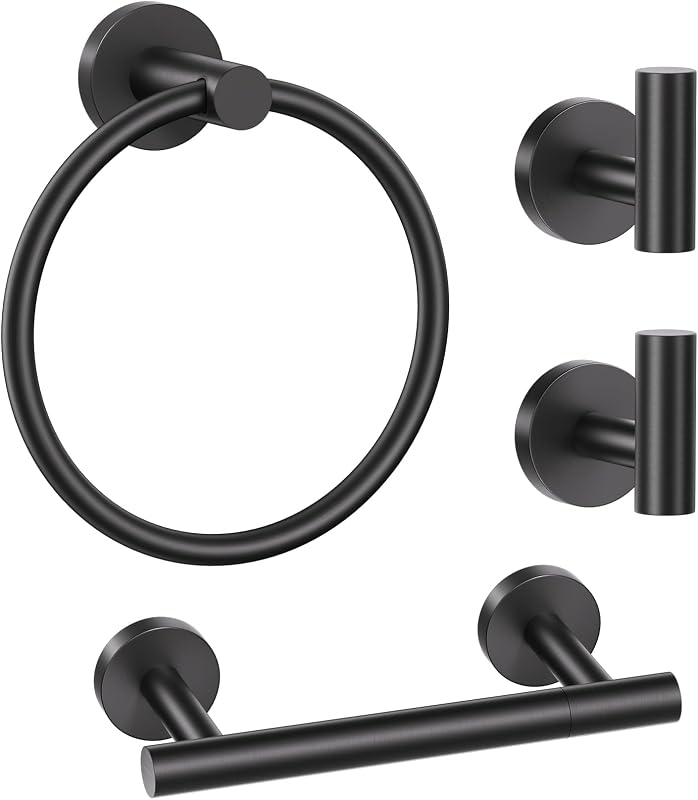 Set 4 Toallas Acero Inox Soporte Papel Higiénico Negro
