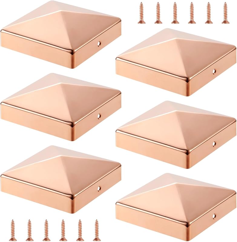 6 Tapas Poste Cobre 3.5x3.5" para Valla Metal Cedro