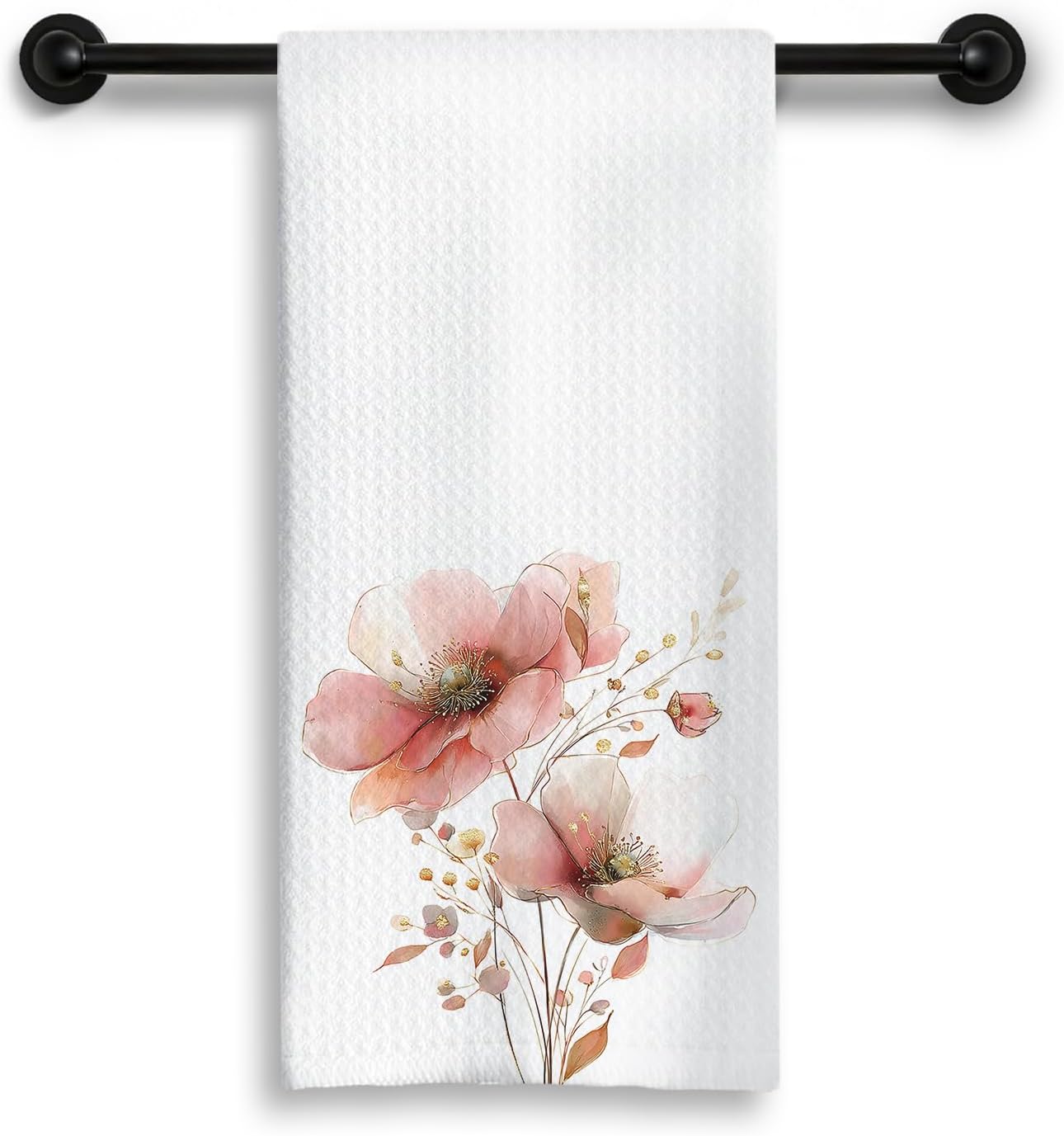 Toalla de cocina floral rosa y dorada decorativa 16 x 24