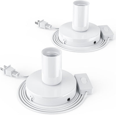 2 Enchufes Bombilla Colgante Metal E26/E27 6ft Blanco
