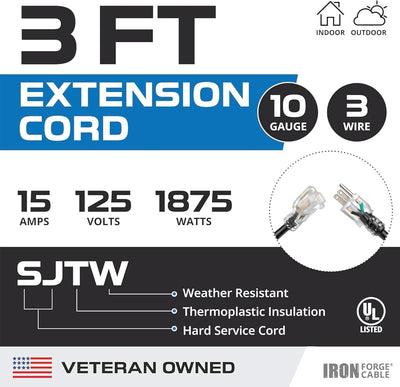Cable extensión iluminado exterior 3ft 10/3 SJTW negro