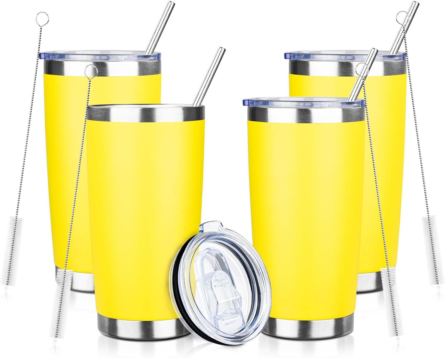 Vaso acero inox 20oz con popote y cepillo 4uds
