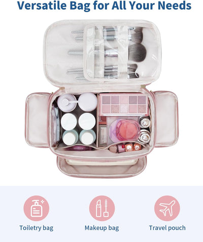 Neceser viaje mujer maquillaje grande rosa con asa