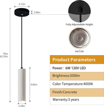 Lámpara Led Colgante Hormigón para Isla Cocina y Comedor
