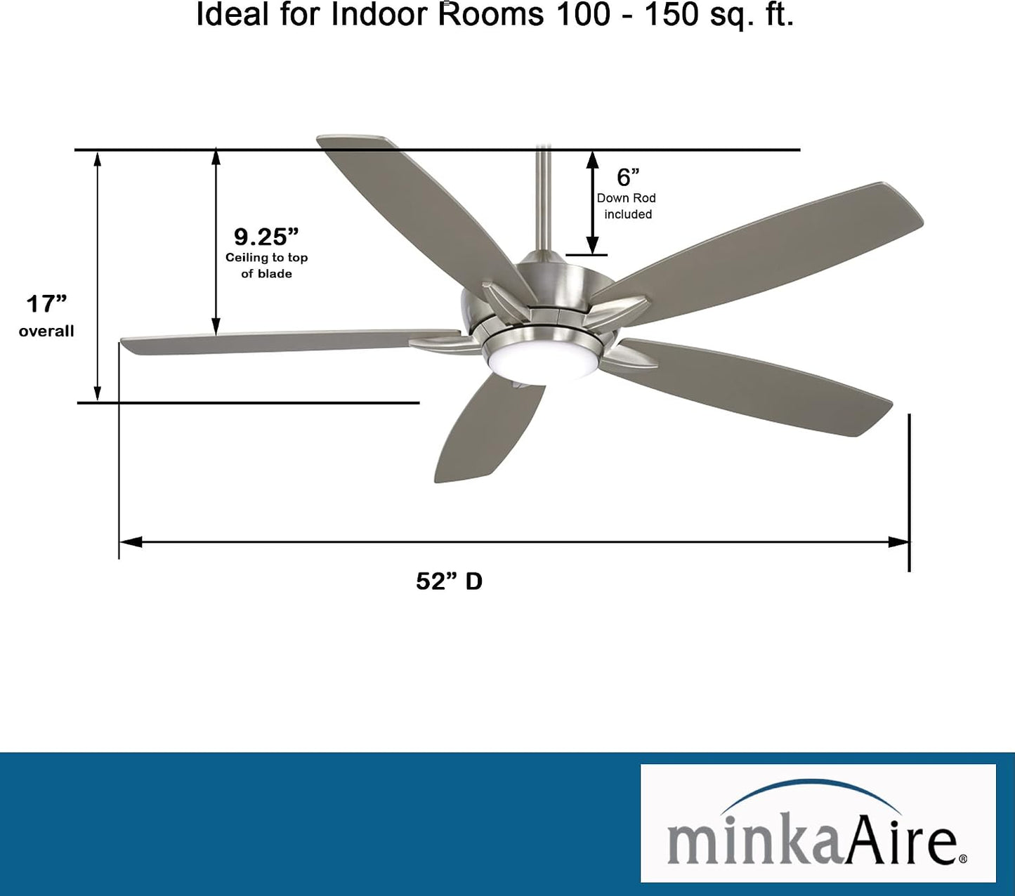 Ventilador techo 52pulg níquel cepillado con luz LED CCT
