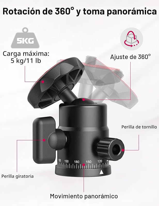 Cabezal trípode panorámico con doble zapata y adaptador DSLR
