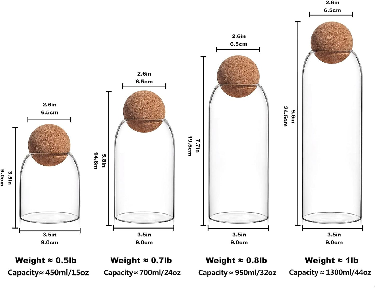 Tarros vidrio con tapas herméticas 15oz para dulces té café