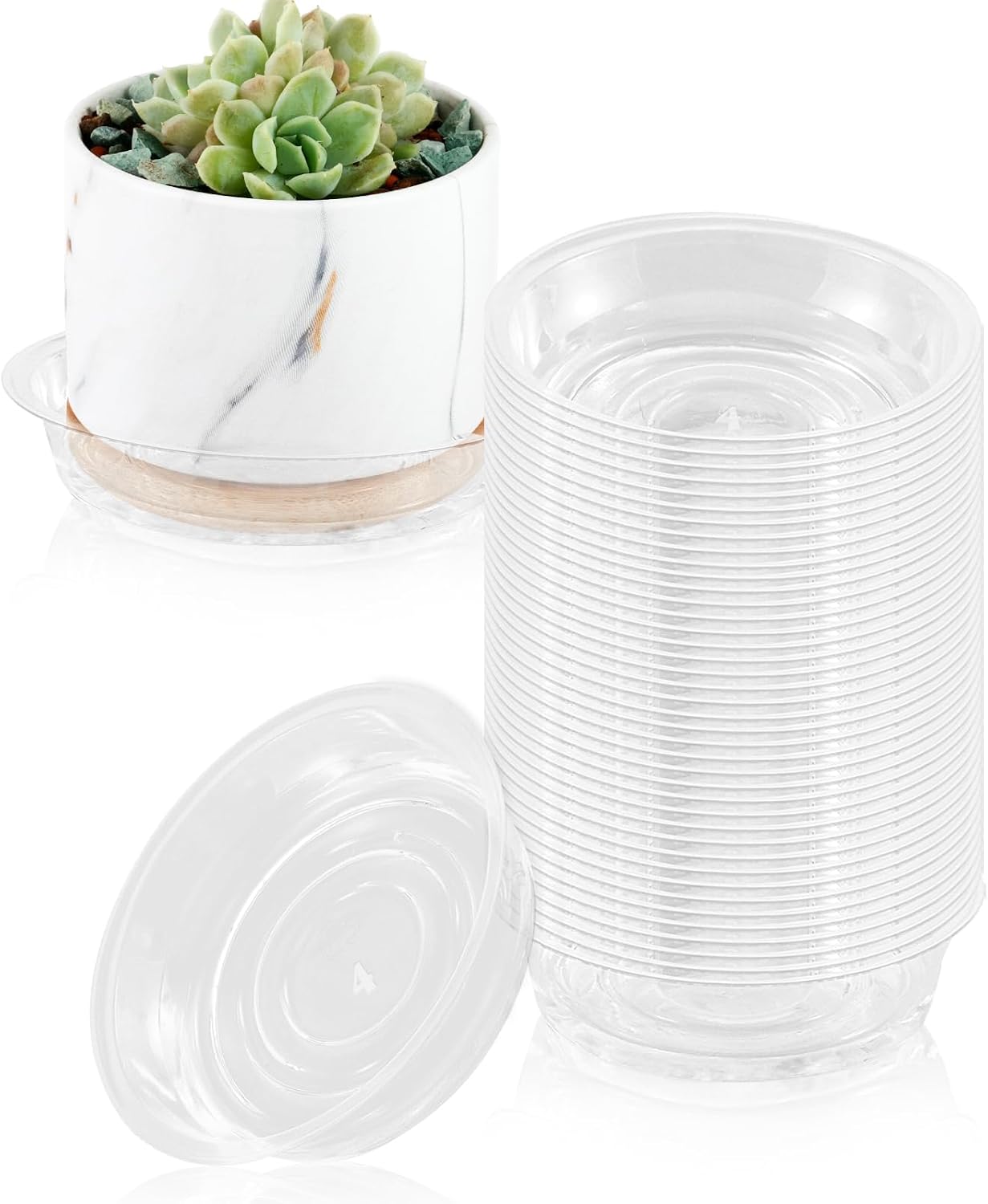 40 Platillos Transparentes 4pulg para Macetas Interiores