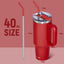 Vaso acero inox 40oz con asa tapa popote taza viaje rojo