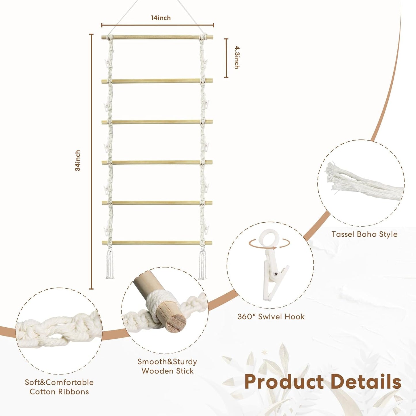 Organiz. macramé con ganchos para cabello pared puerta