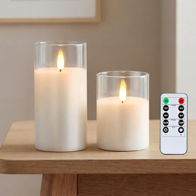 Velas LED cristal transparente 3x4 y 6pulg con pilas temporizador