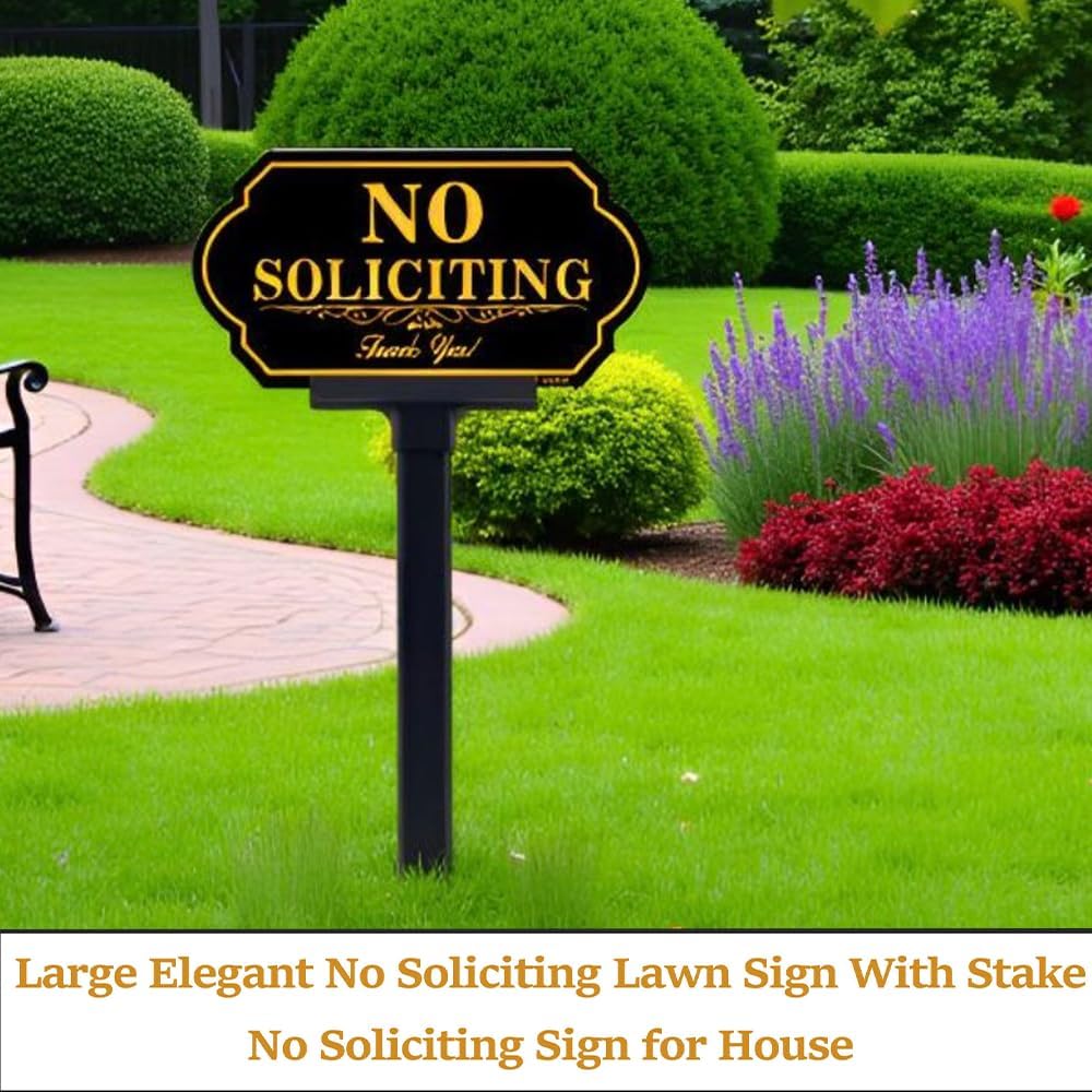 Letrero No Soliciting aluminio 14x7pulg 36pulg altura pack 2