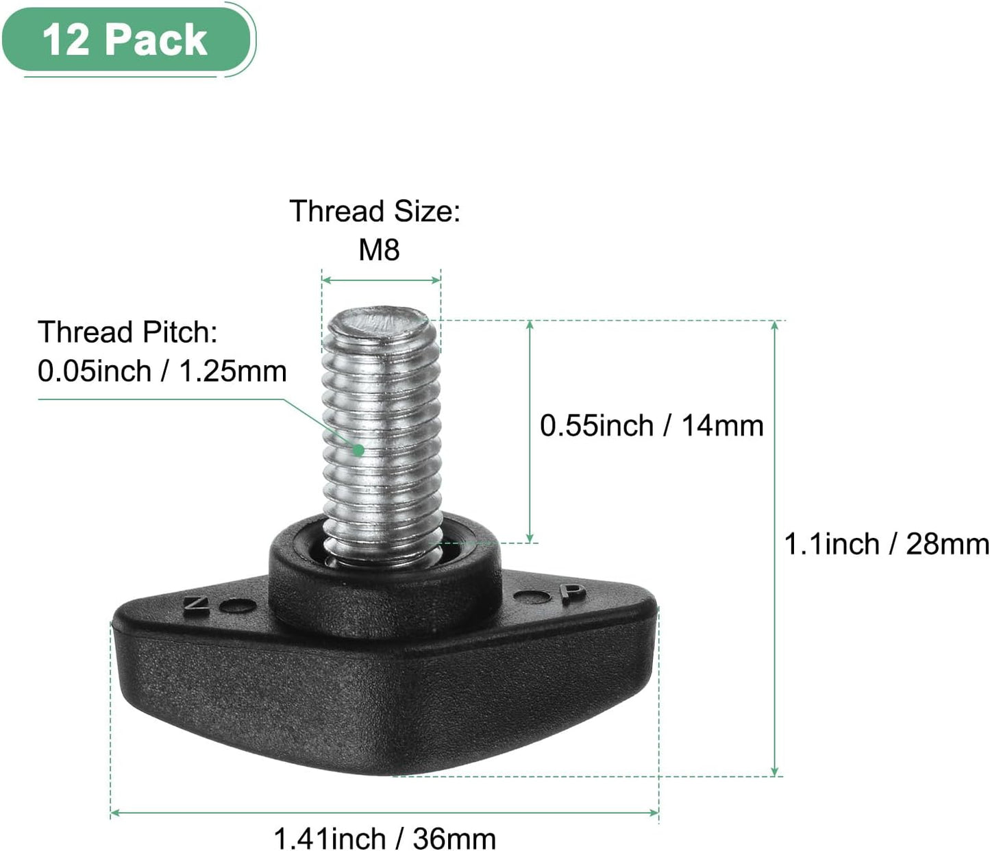12 Pzas Pomos T M8x14mm Plástico Negro Carpintería
