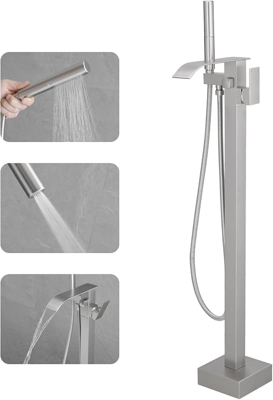 Grifo bañera independiente níquel cepillado ducha mano