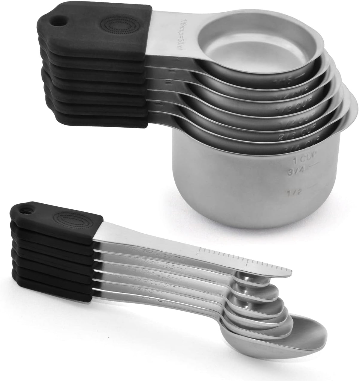 Set 7 Tazas Medidoras Acero Inox 18/8 Apilables Mango Silicona