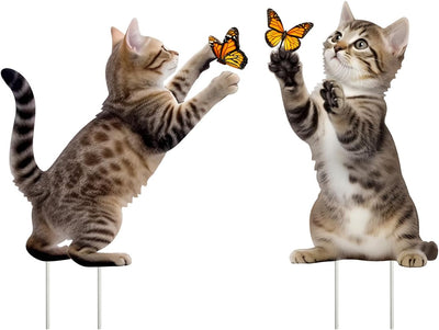 Estacas decorativas de metal con gatos para jardín