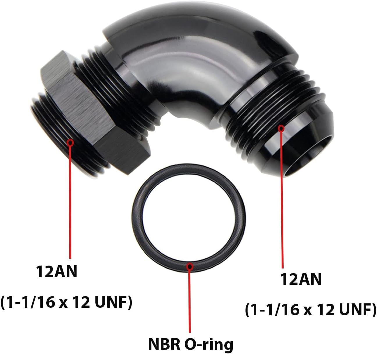 Adaptador 12AN macho a ORB 90 grados aluminio negro