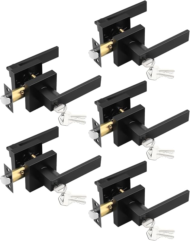 5 Palancas Puerta Entrada Cerradura Llave Negro Mate