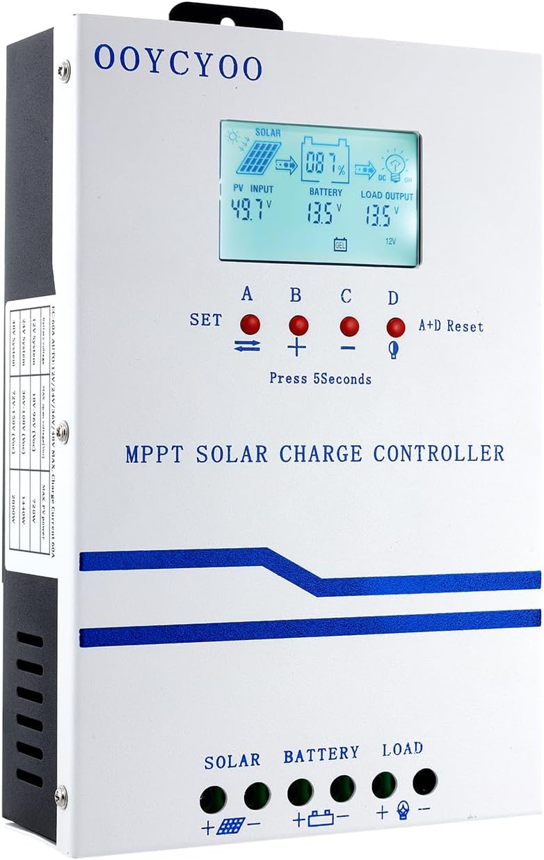 Controlador carga solar MPPT 40A 12-48V con LCD