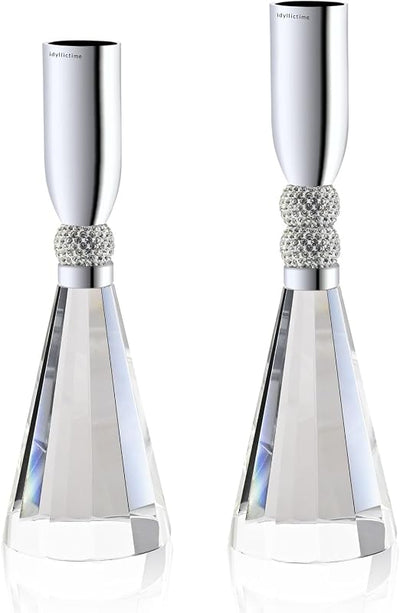 Portavelas cristal K9 base pesada set 2 plateado