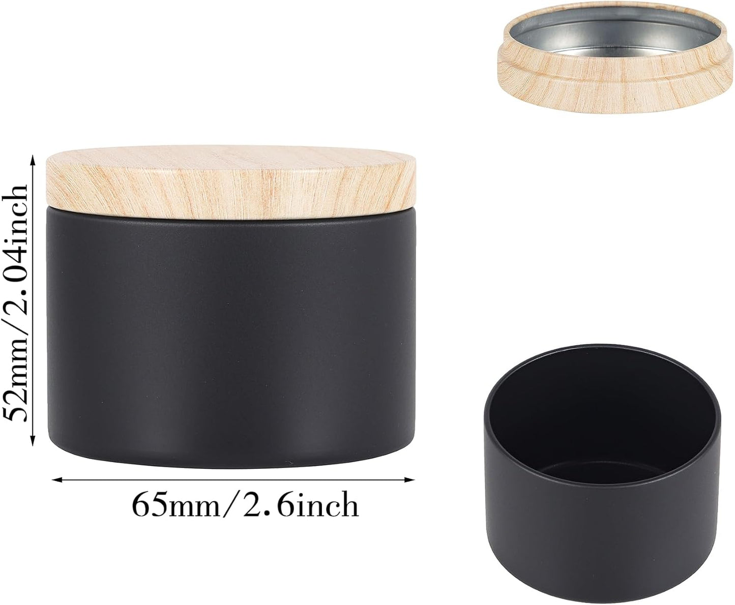48 Latas Velas 4oz Tarros Negro Mate Tapas Madera