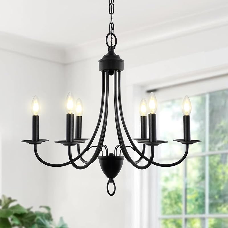 Candelabro negro 6 luces 22" base E12 industrial