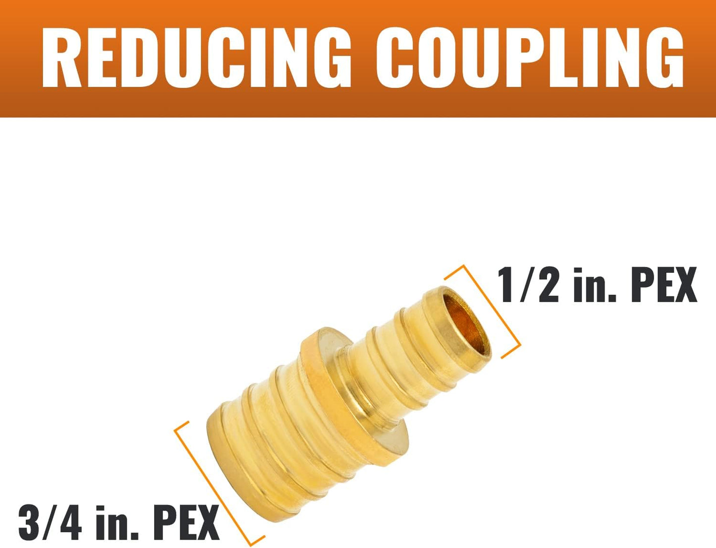 15 Pzas Acoplamiento PEX 1/2x3/4 Latón Crimp Sin Plomo