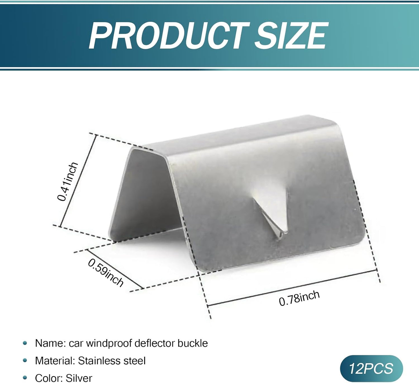 12 Clips Parabrisas Acero Inox 0.78x0.59pulg