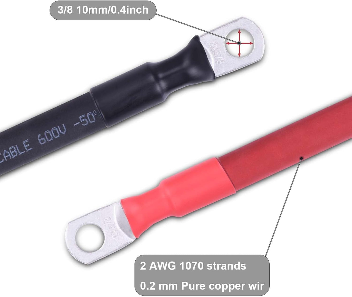 Cable batería flexible 2 AWG 3/8" para auto RV motocicleta